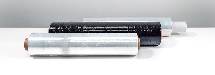 Three rolls of manual pallet wrap